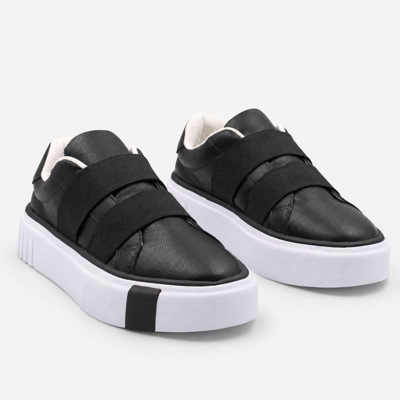Tênis Zatta Casual  com Elásticos e Solado Alto Luciana Preto