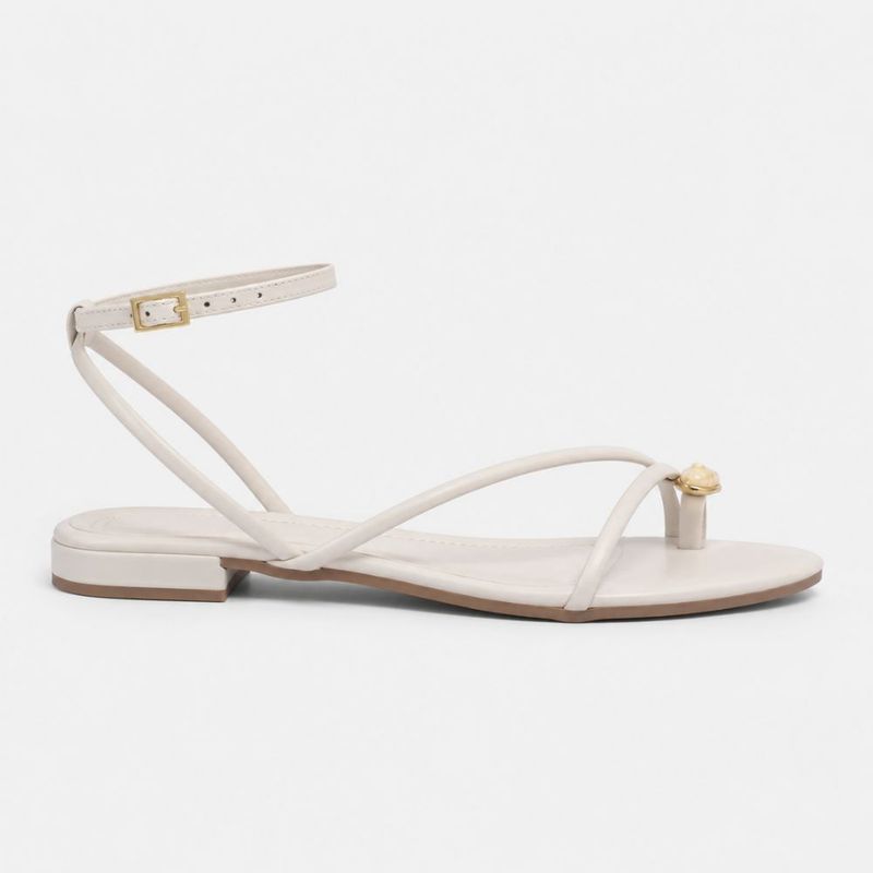 Sandália Rasteira Zatta Bico Folha Dedo Ana Off White