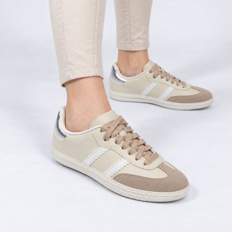Tênis Zatta  Casual Duas Listras Andressa Creme
