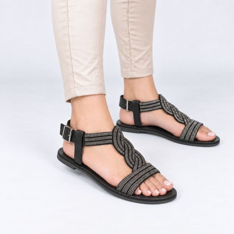 Rasteira Zatta Strass Norma Preto Onix