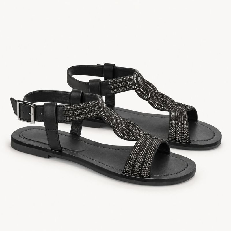 Rasteira Zatta Strass Norma Preto Onix