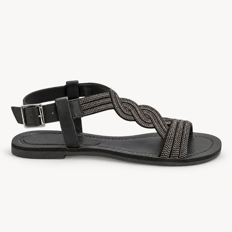 Rasteira Zatta Strass Norma Preto Onix