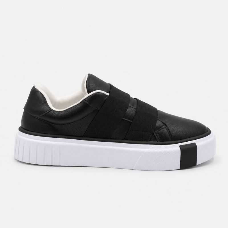 Tênis Zatta Casual  com Elásticos e Solado Alto Luciana Preto