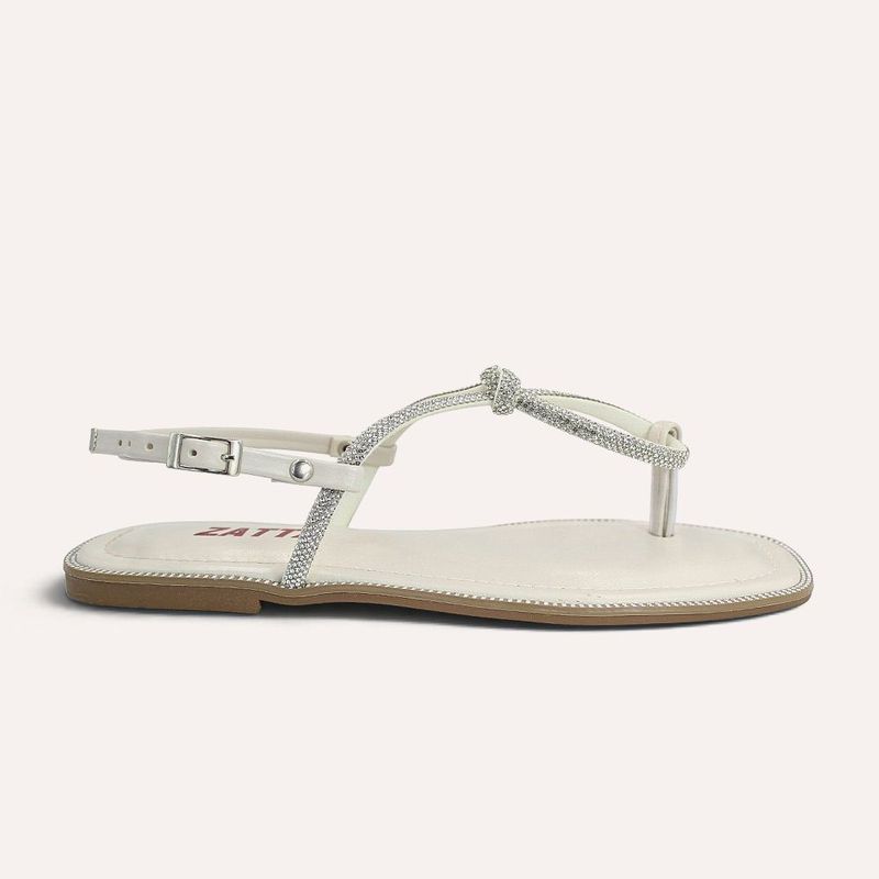 Rasteira Zatta com Strass Nó Frontal  Aurora Off White