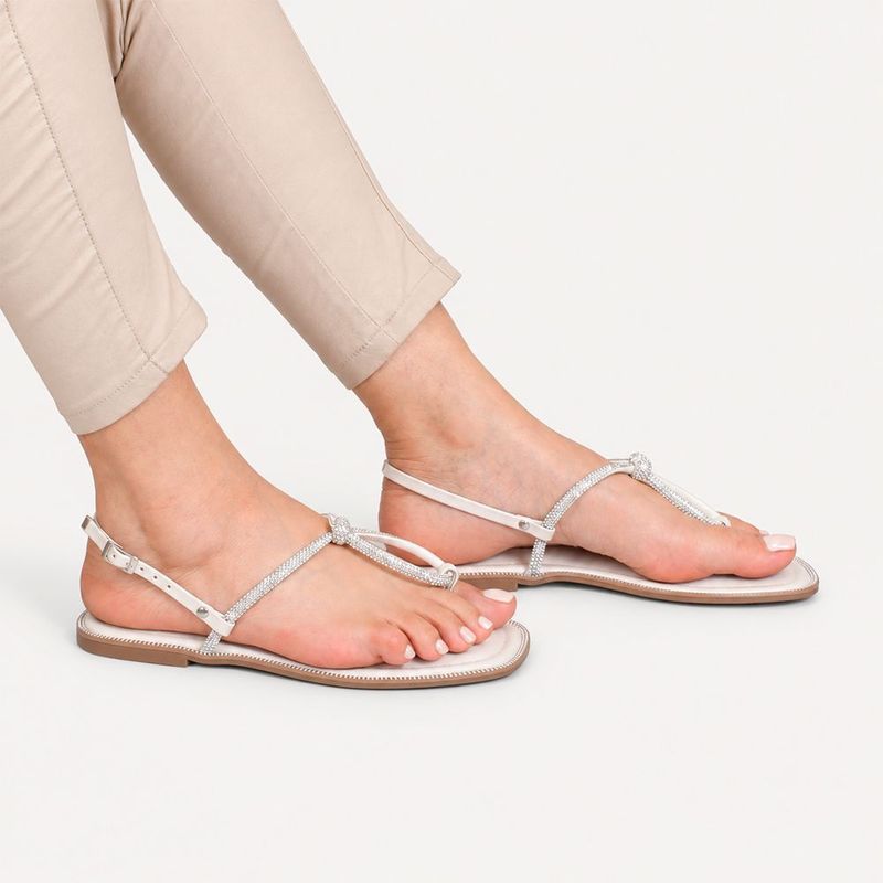 Rasteira Zatta com Strass Nó Frontal  Aurora Off White