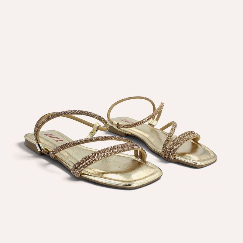 Rasteira Zatta com Tiras de Strass Ariel Dourada