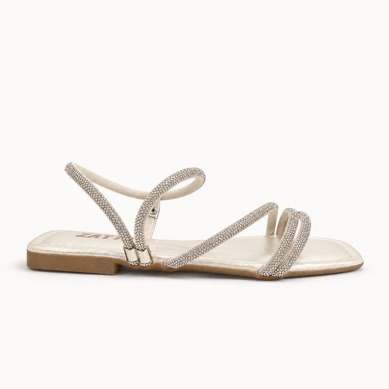 Rasteira Zatta com Tiras de Strass Ariel Off White