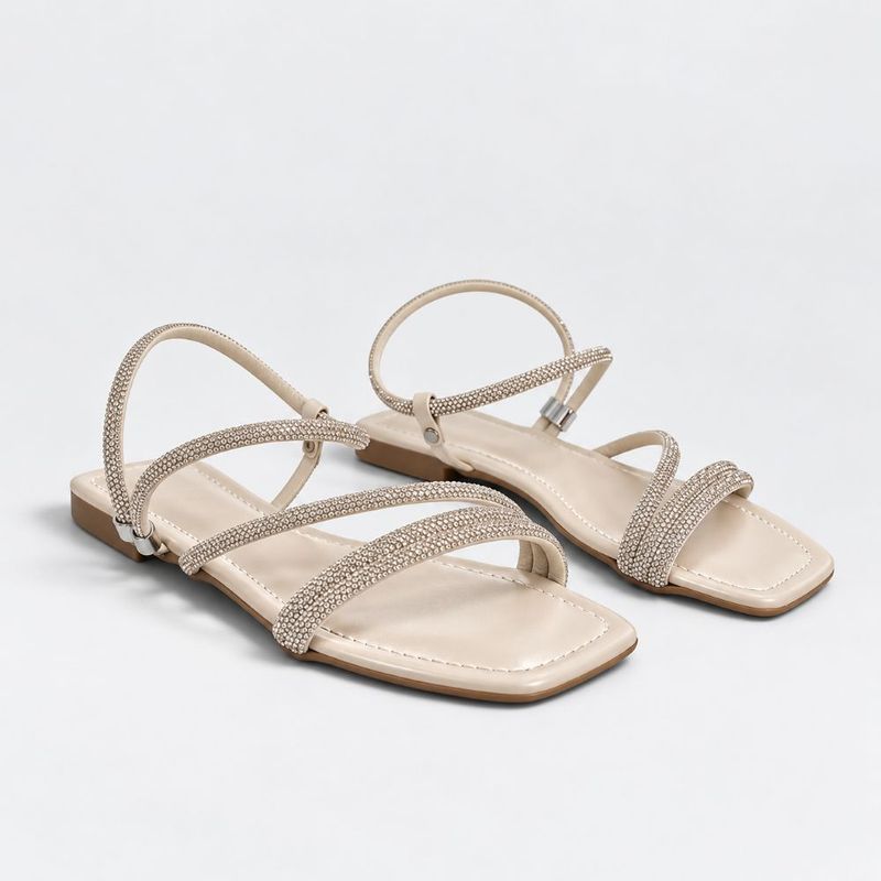 Rasteira Zatta com Tiras de Strass Ariel Off White