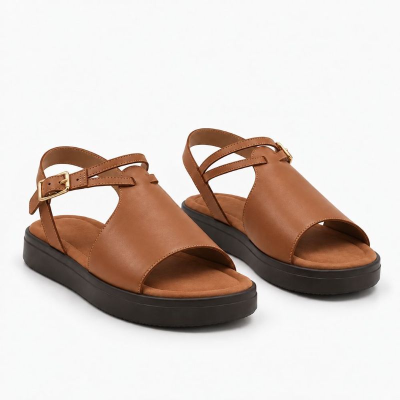 Sandália Zatta Flatform Fivela Lateral Valquiria Caramelo