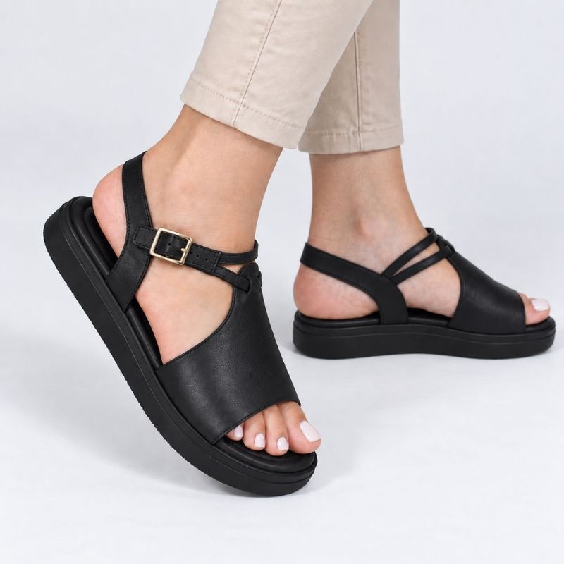 Sandália Zatta Flatform Fivela Lateral Valquiria Preta