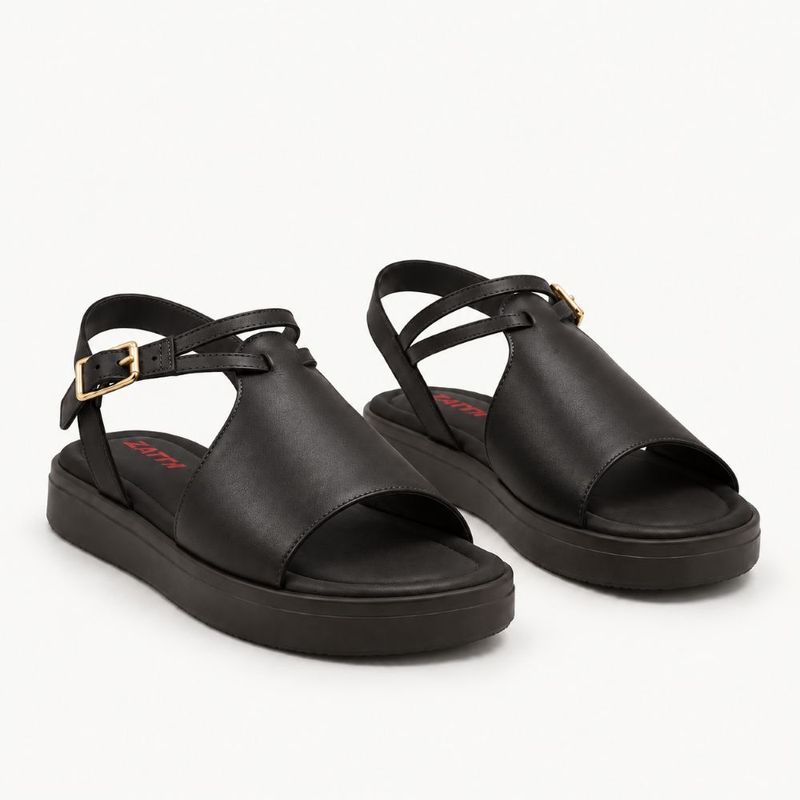 Sandália Zatta Flatform Fivela Lateral Valquiria Preta
