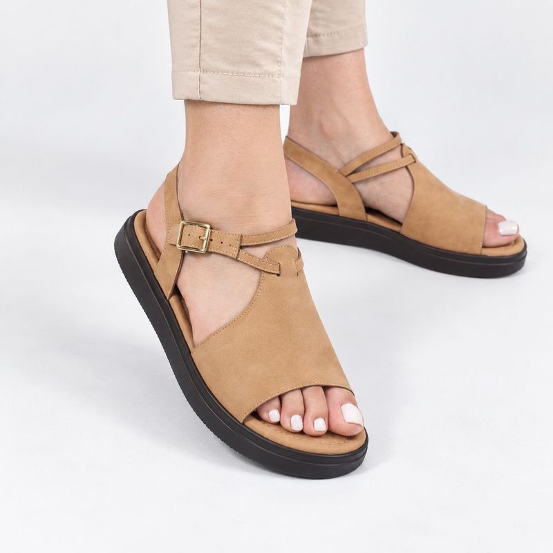 Sandália Zatta Flatform Fivela Lateral Valquiria Taupe