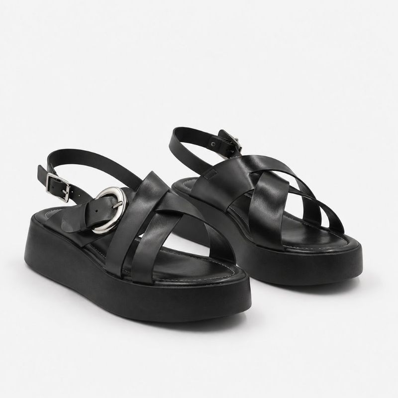 Sandália Zatta Flatform Fivela Entrelaçada Val Preta