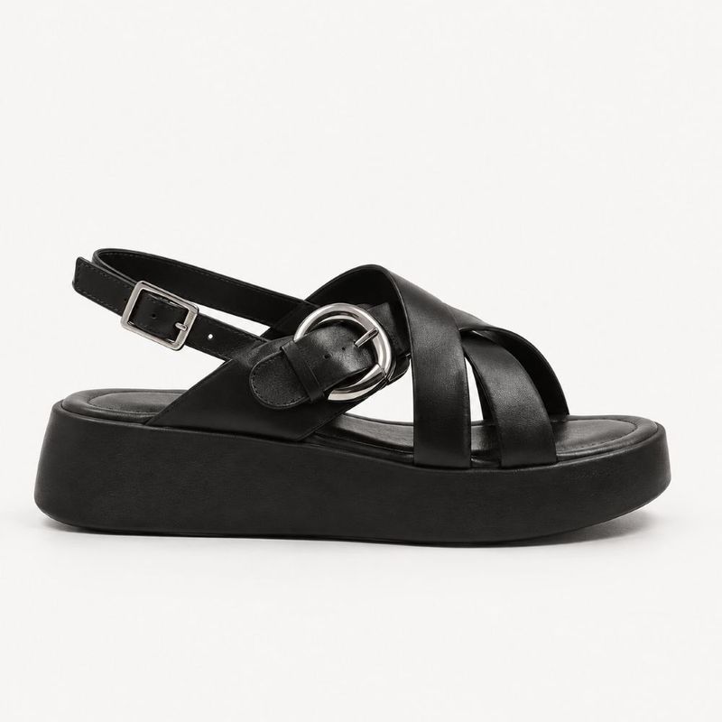 Sandália Zatta Flatform Fivela Entrelaçada Val Preta