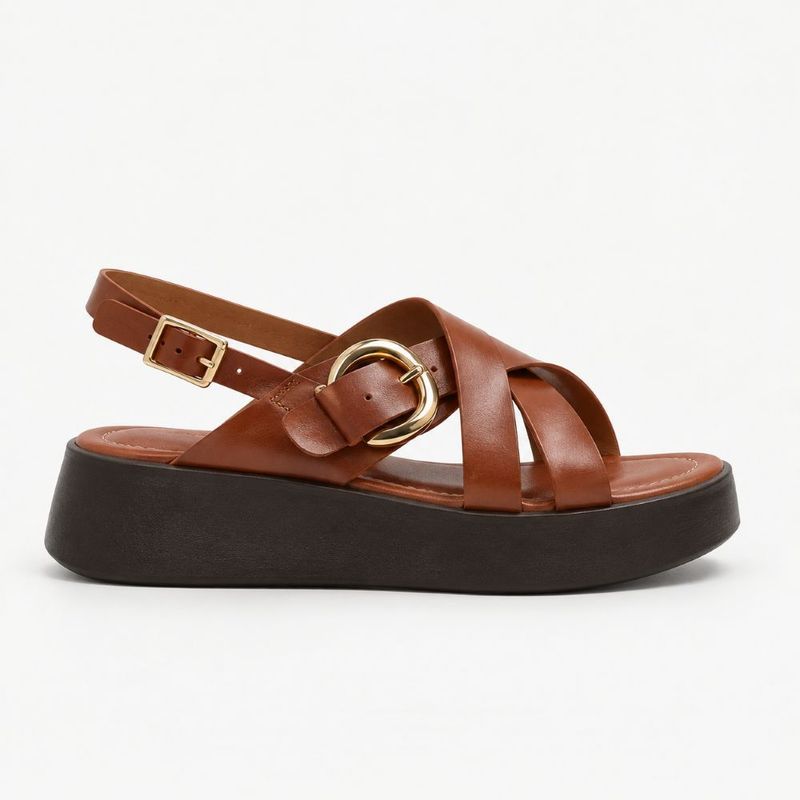 Sandália Zatta Flatform Fivela Entrelaçada Val Caramelo