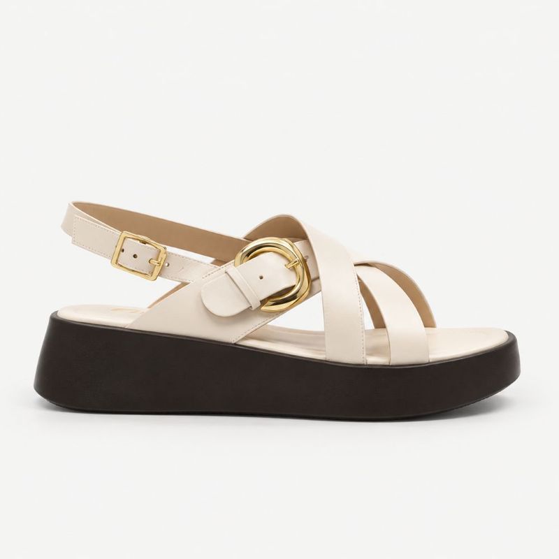 Sandália Zatta Flatform Fivela Entrelaçada Val Off White