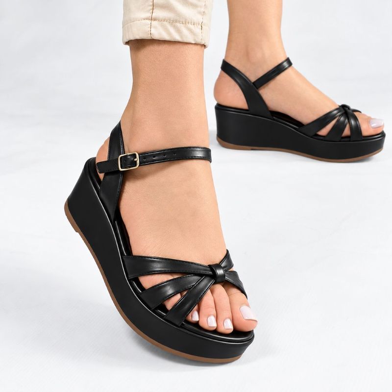 Sandália Zatta Anabela Flat Alanis Preto Napa