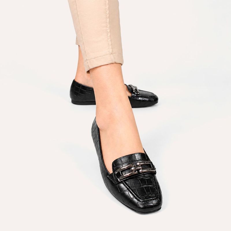 Mocassim Zatta Detalhe de Fivela Sirley Texturizado Preto