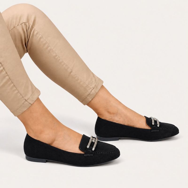 Mocassim Zatta Detalhe de Fivela Sirley Preto Nobuck