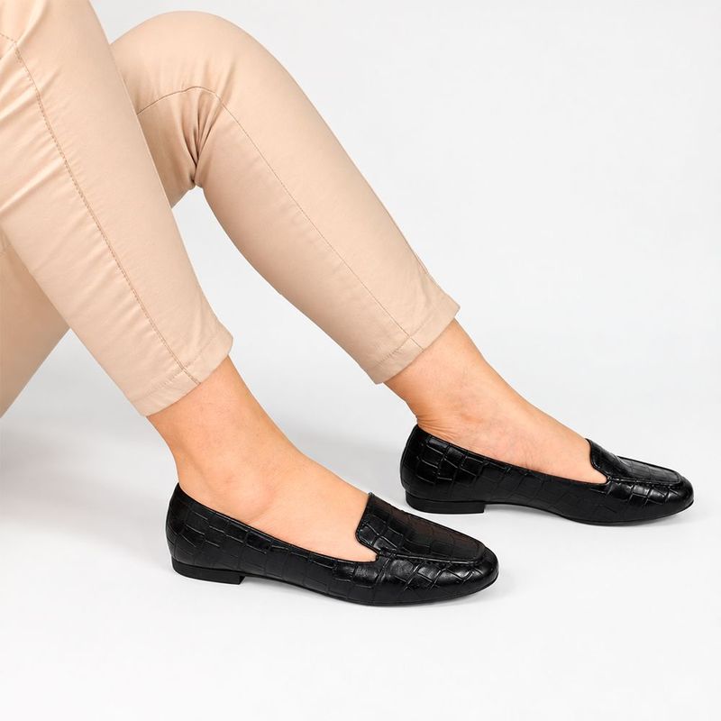 Mocassim Zatta Liso Bico Quadrado Silvana Texturizado Preto