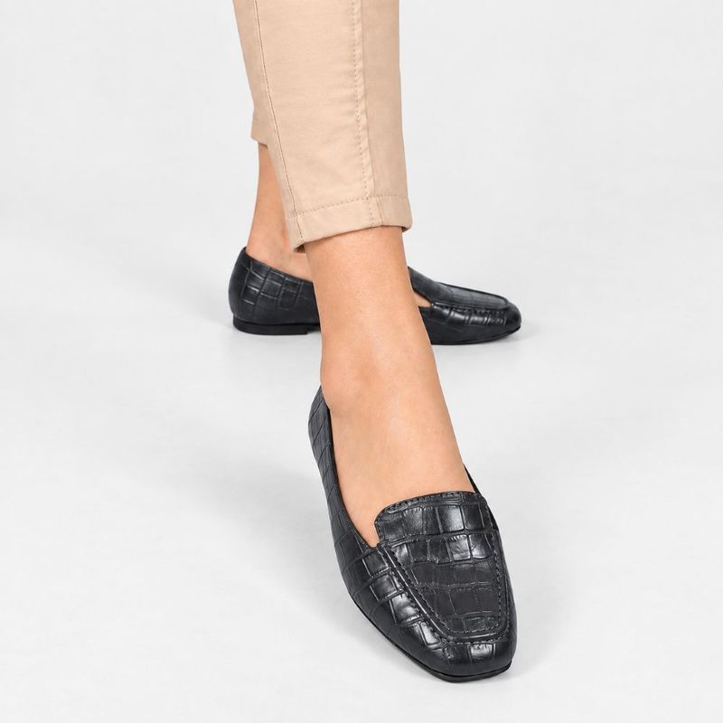 Mocassim Zatta Liso Bico Quadrado Silvana Texturizado Preto