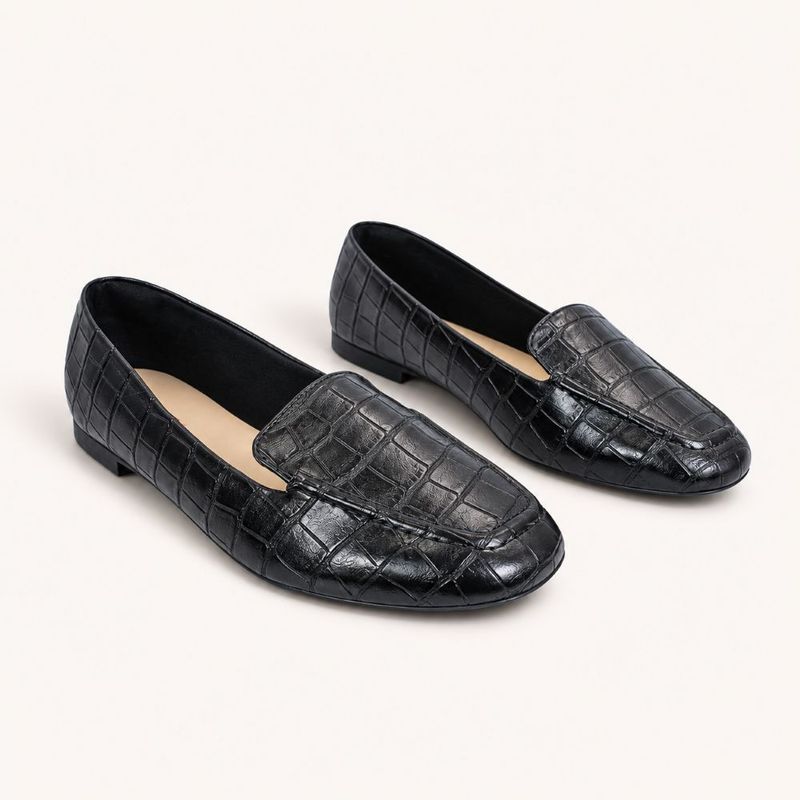 Mocassim Zatta Liso Bico Quadrado Silvana Texturizado Preto