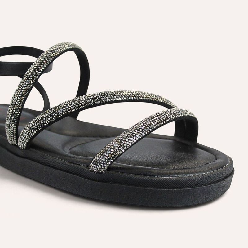Sandália Papete Zatta Flatform Strass Leona Preta
