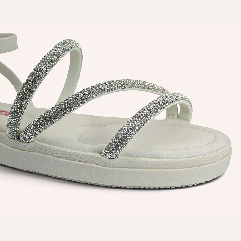 Sandália Papete Zatta Flatform Strass Leona Off White