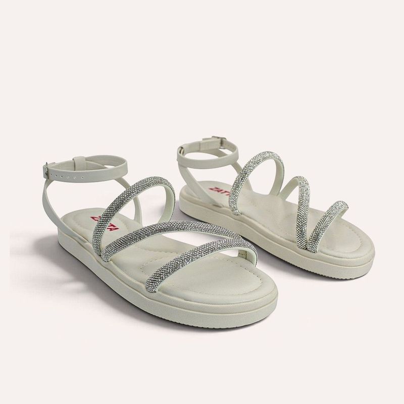 Sandália Papete Zatta Flatform Strass Leona Off White