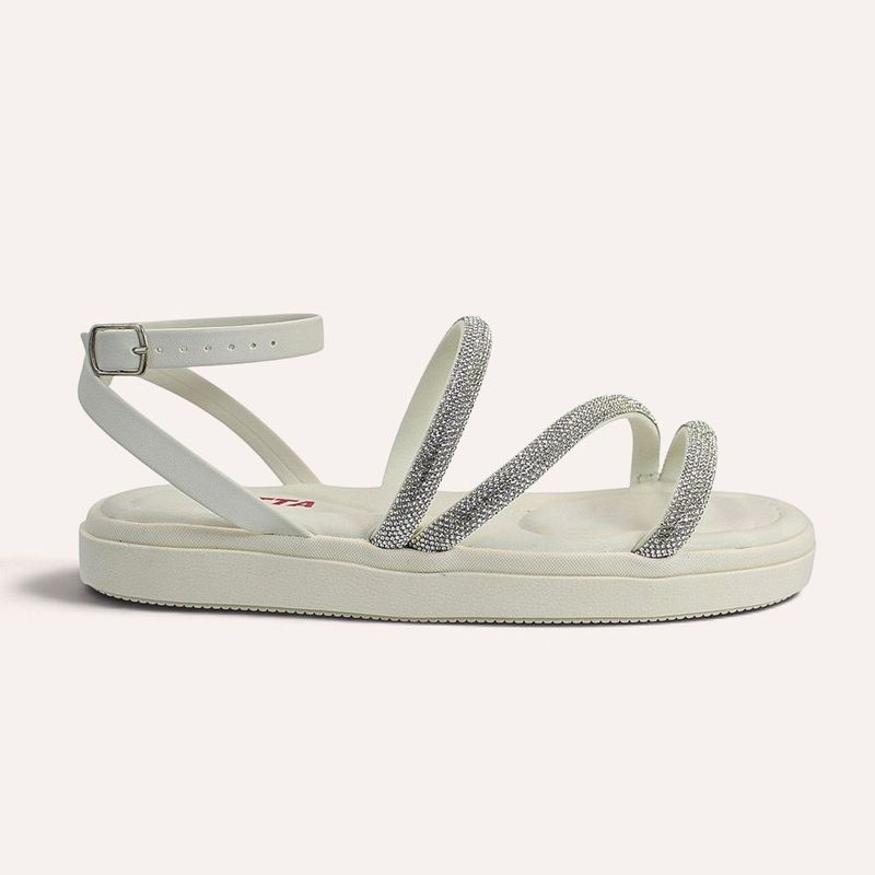 Sandália Papete Zatta Flatform Strass Leona Off White