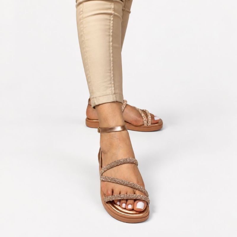 Sandália Papete Zatta Flatform Strass Leona Bronze