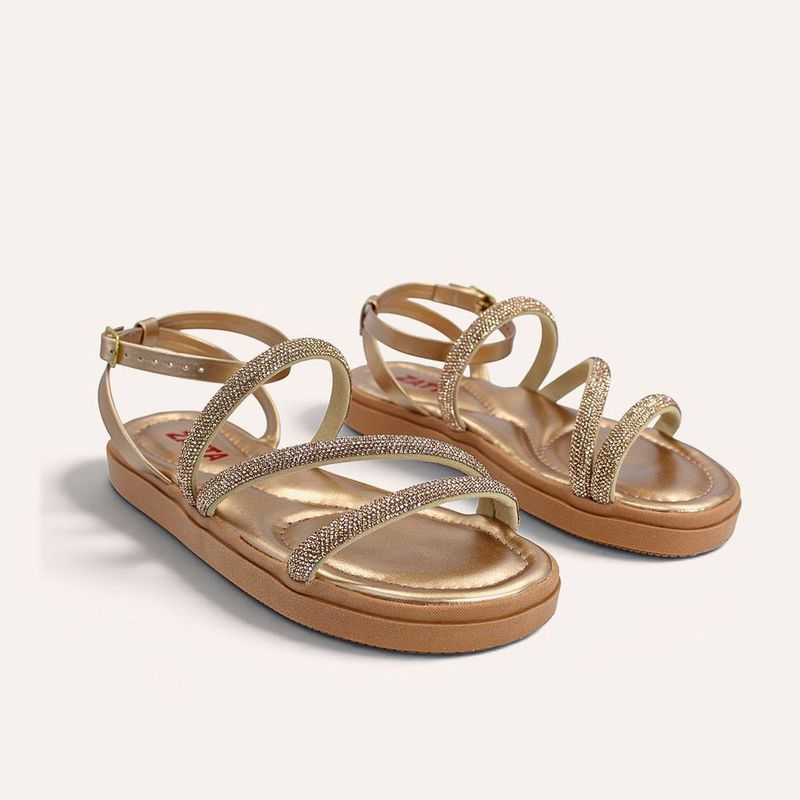 Sandália Papete Zatta Flatform Strass Leona Bronze