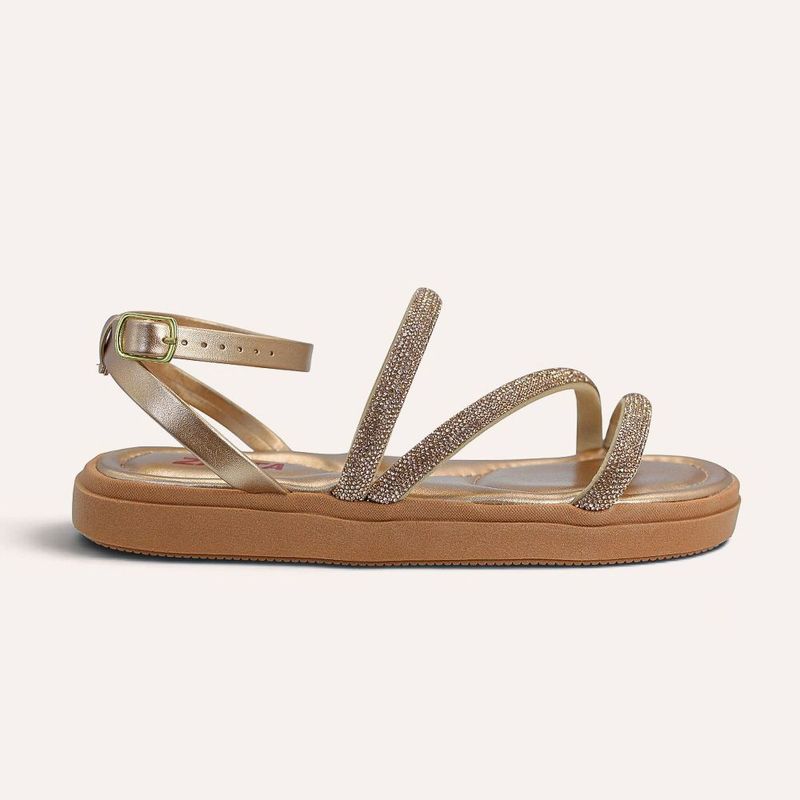 Sandália Papete Zatta Flatform Strass Leona Bronze