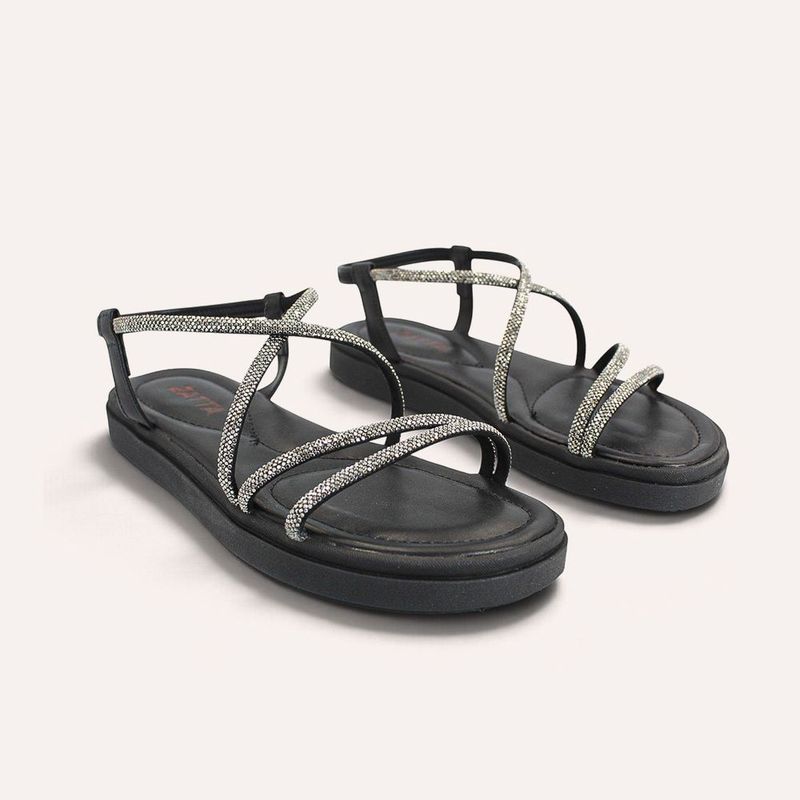 Sandália Papete Zatta  Flat Brilho Luciene Preto