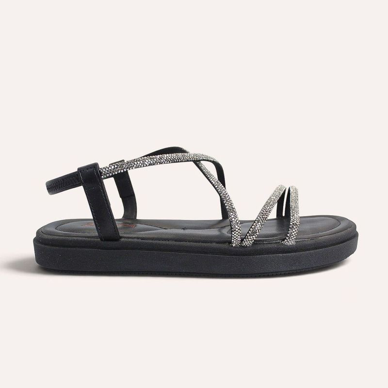 Sandália Papete Zatta  Flat Brilho Luciene Preto