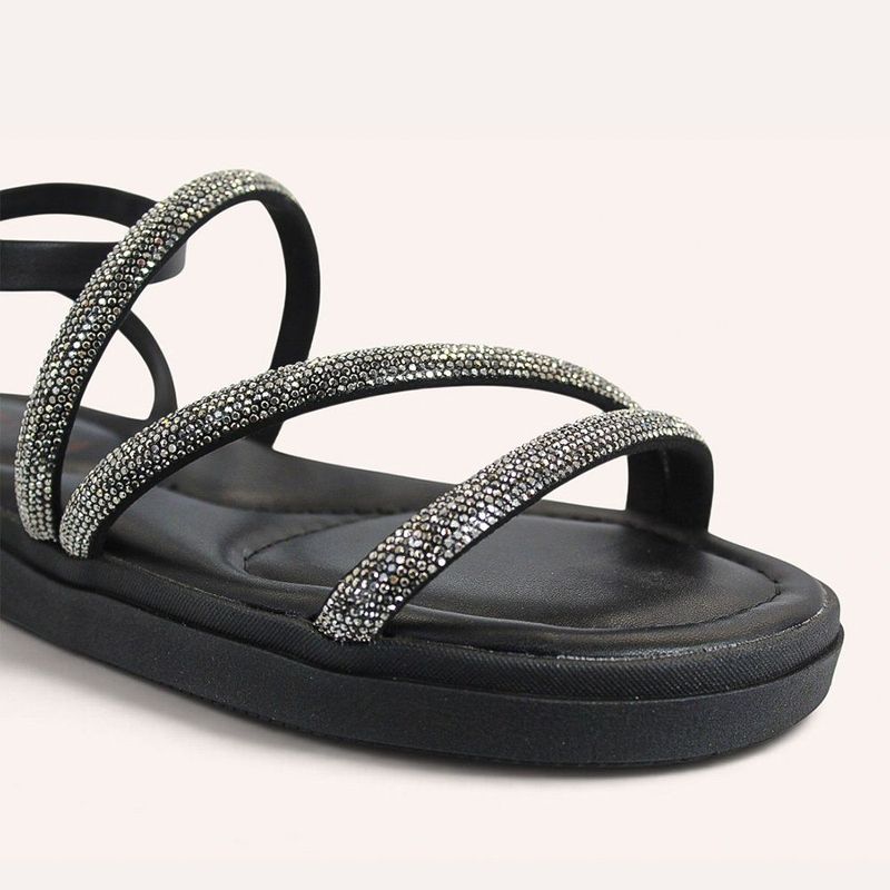 Sandália Papete Zatta  Flat Brilho Luciene Preto