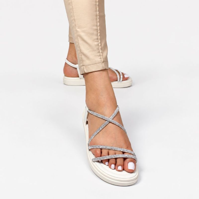 Sandália Papete Zatta  Flat Brilho Luciene Off White