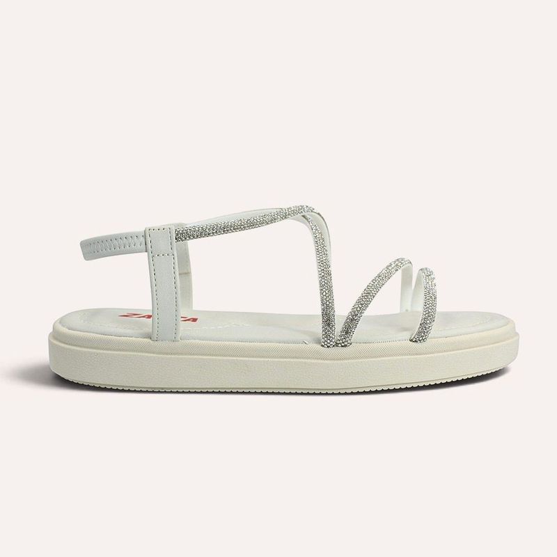 Sandália Papete Zatta  Flat Brilho Luciene Off White