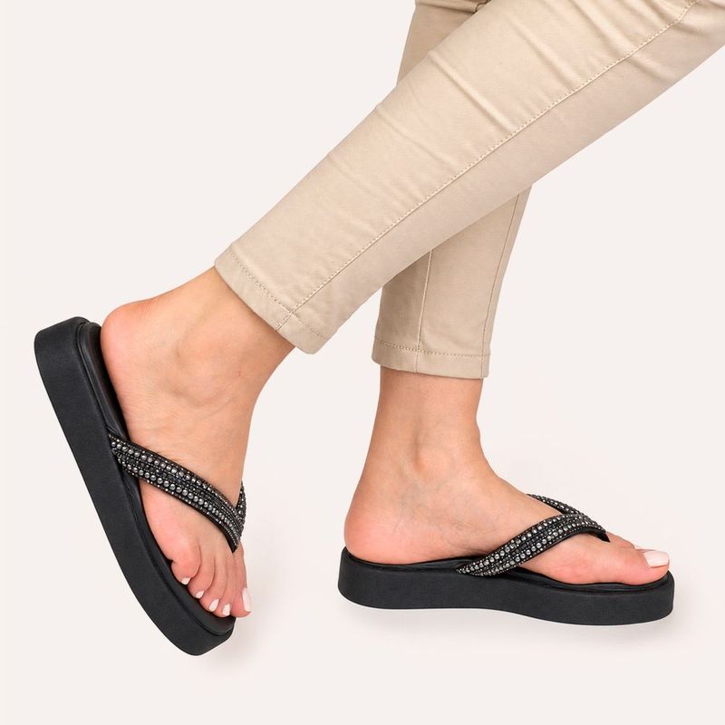 Tamanco Zatta Flatform de Dedo Felicia Preto