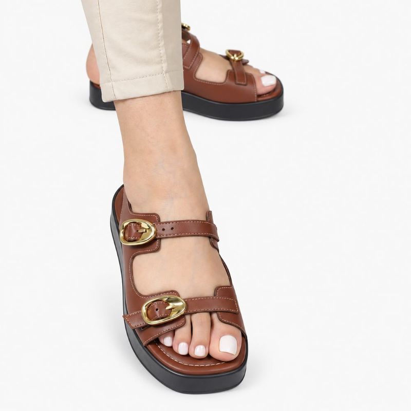 Sandália Zatta Flatform  Fivelas Vitoria Caramelo