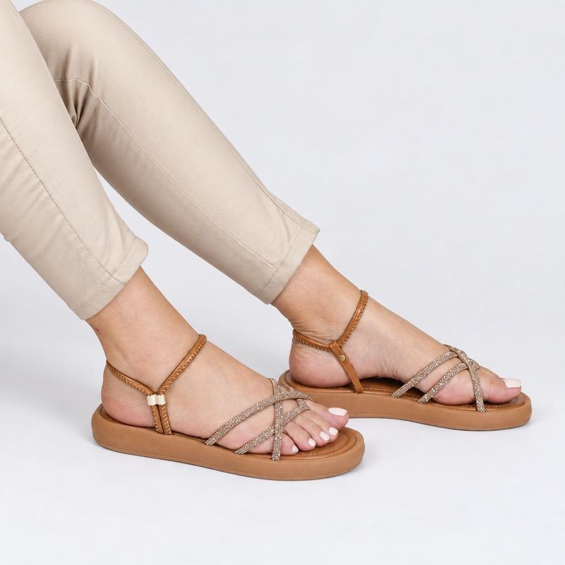 SandáliaPapete Zatta Flatform Strass Açucena Caramelo