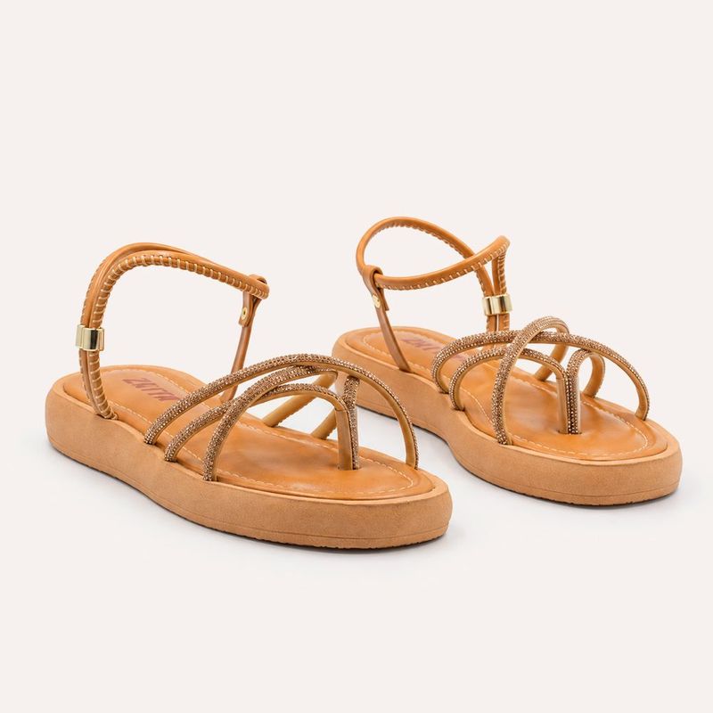SandáliaPapete Zatta Flatform Strass Açucena Caramelo
