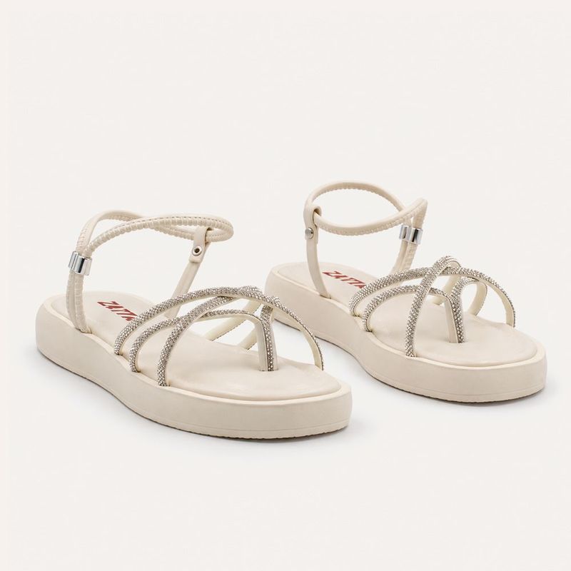 Sandália Papete Zatta Flatform Strass Açucena Off White