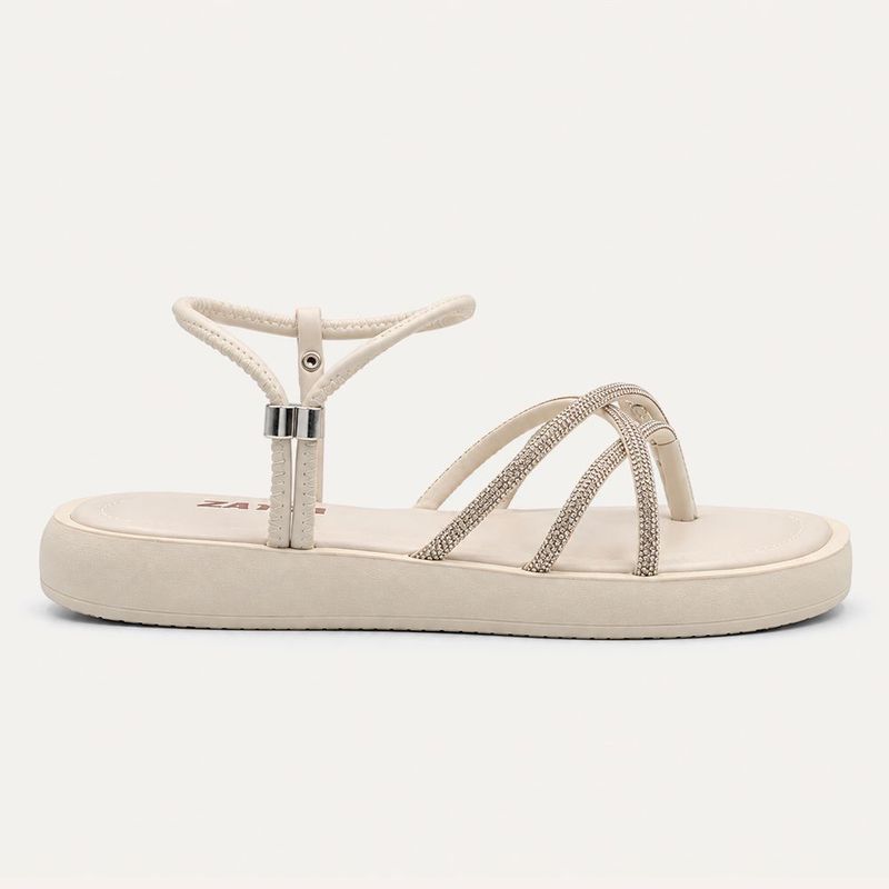 Sandália Papete Zatta Flatform Strass Açucena Off White