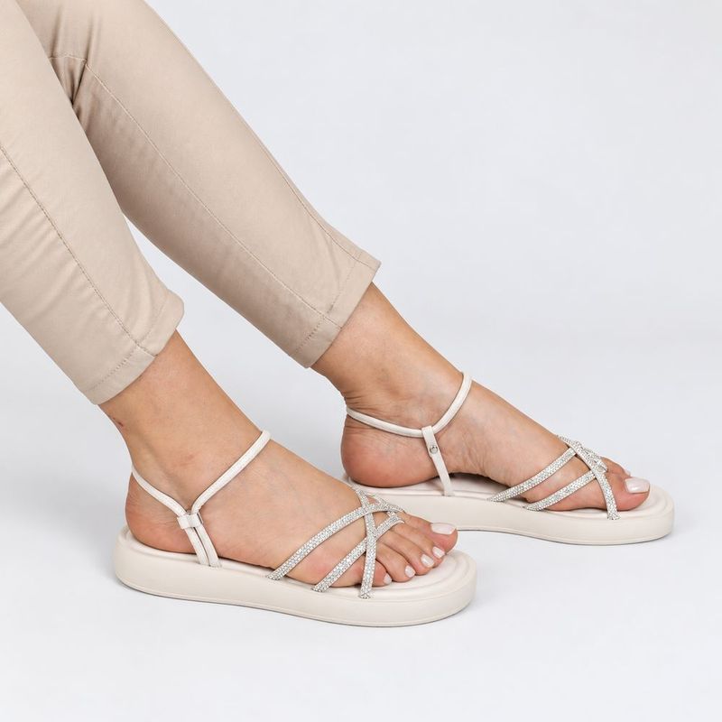 Sandália Papete Zatta Flatform Strass Açucena Off White