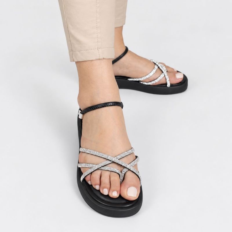 SandáliaPapete Zatta Flatform Strass Açucena Preta