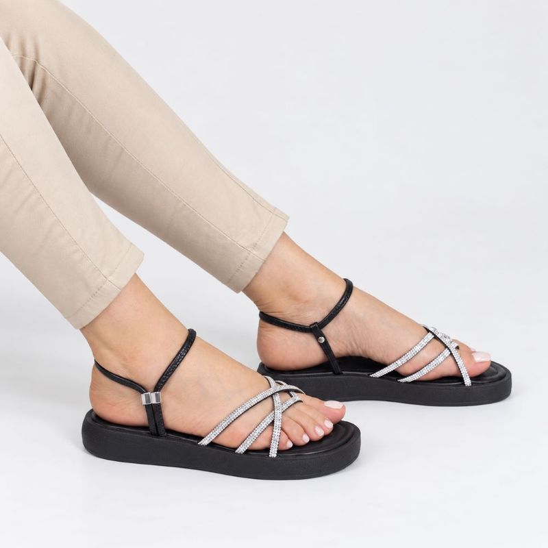 SandáliaPapete Zatta Flatform Strass Açucena Preta
