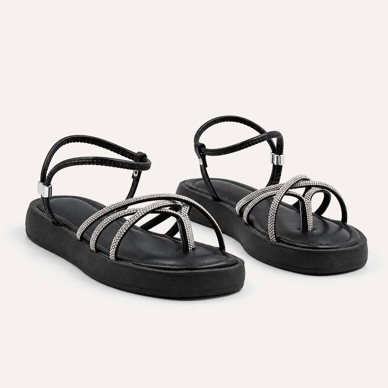 SandáliaPapete Zatta Flatform Strass Açucena Preta