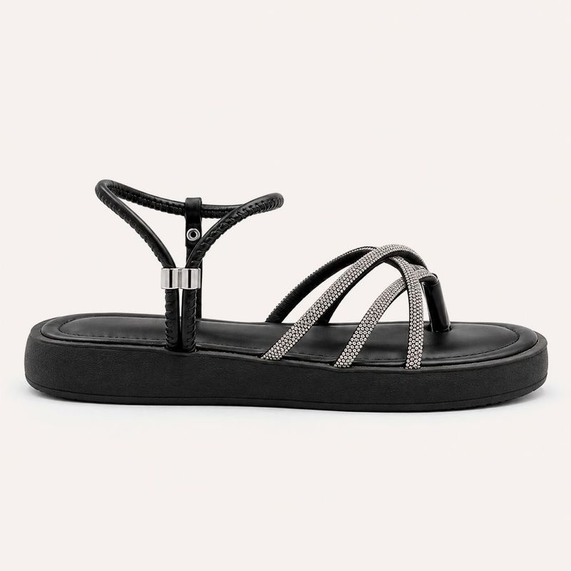 SandáliaPapete Zatta Flatform Strass Açucena Preta
