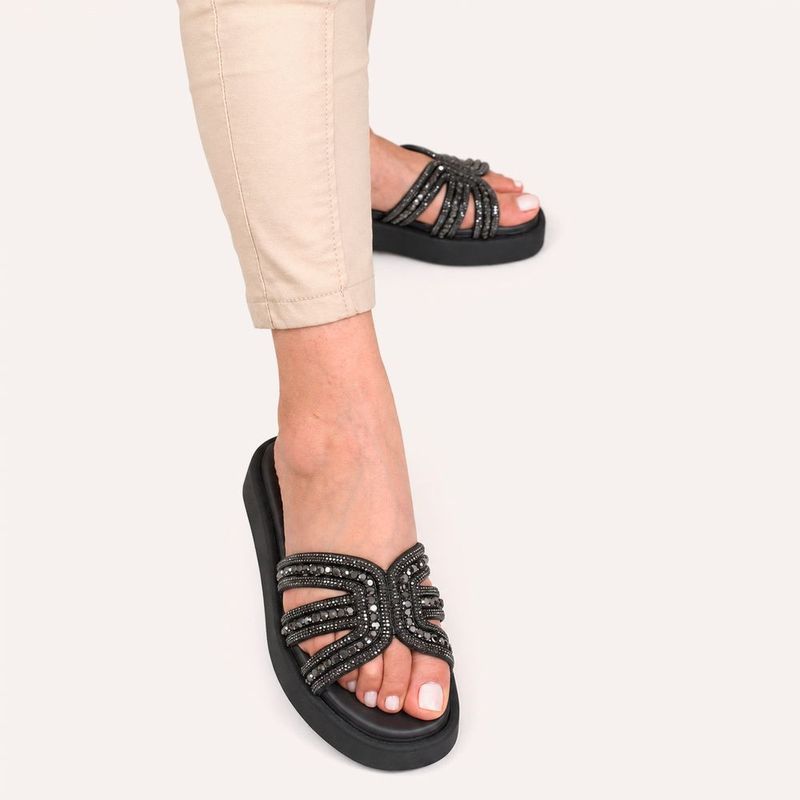 Tamanco Zatta Flatform Pedraria Francine Preto